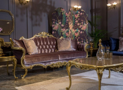 Three-seater sofa in brown color in a classic style for the living room
